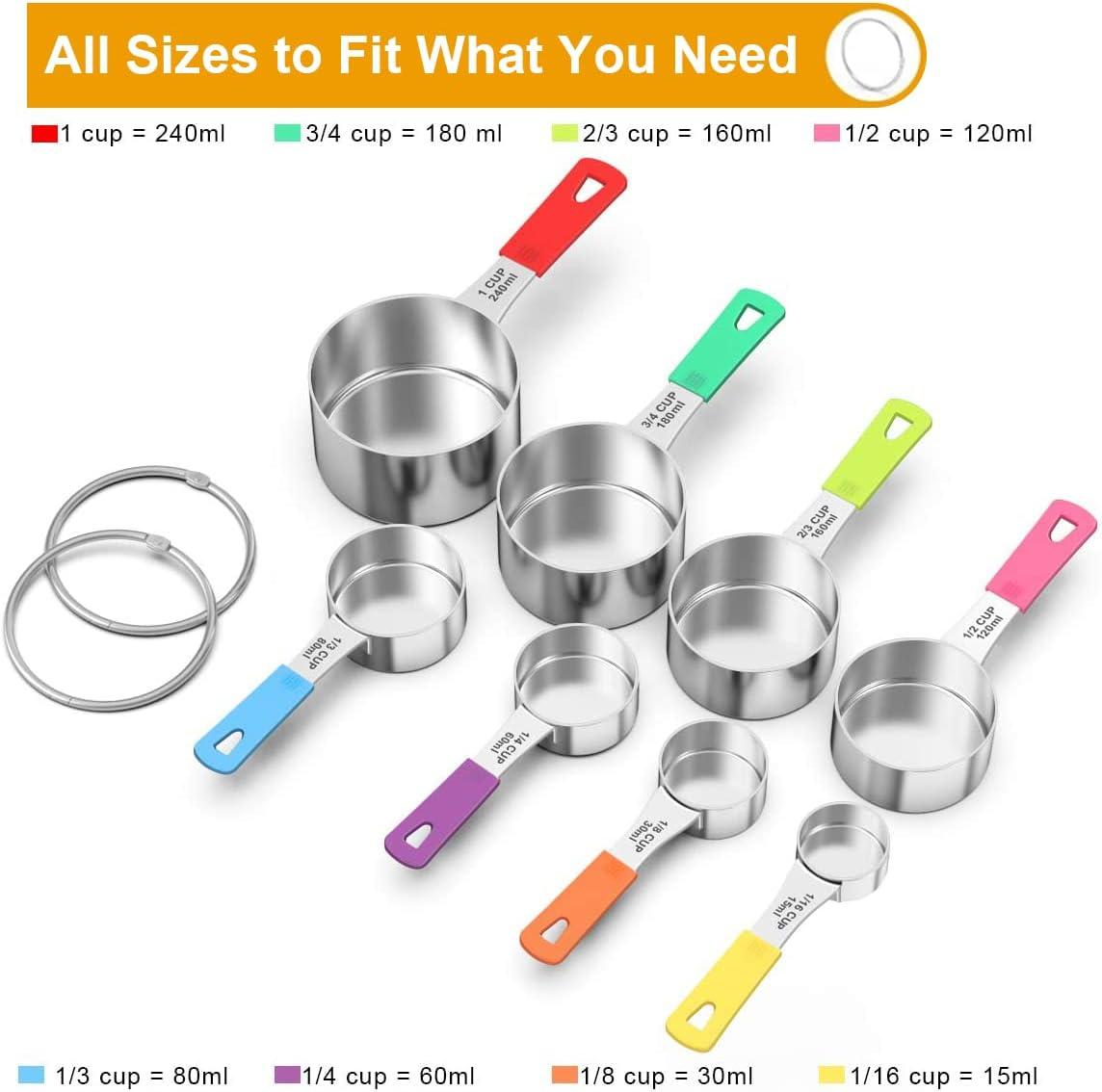 Wildone 8-Piece Stainless Steel Measuring Cups with Colorful Handles