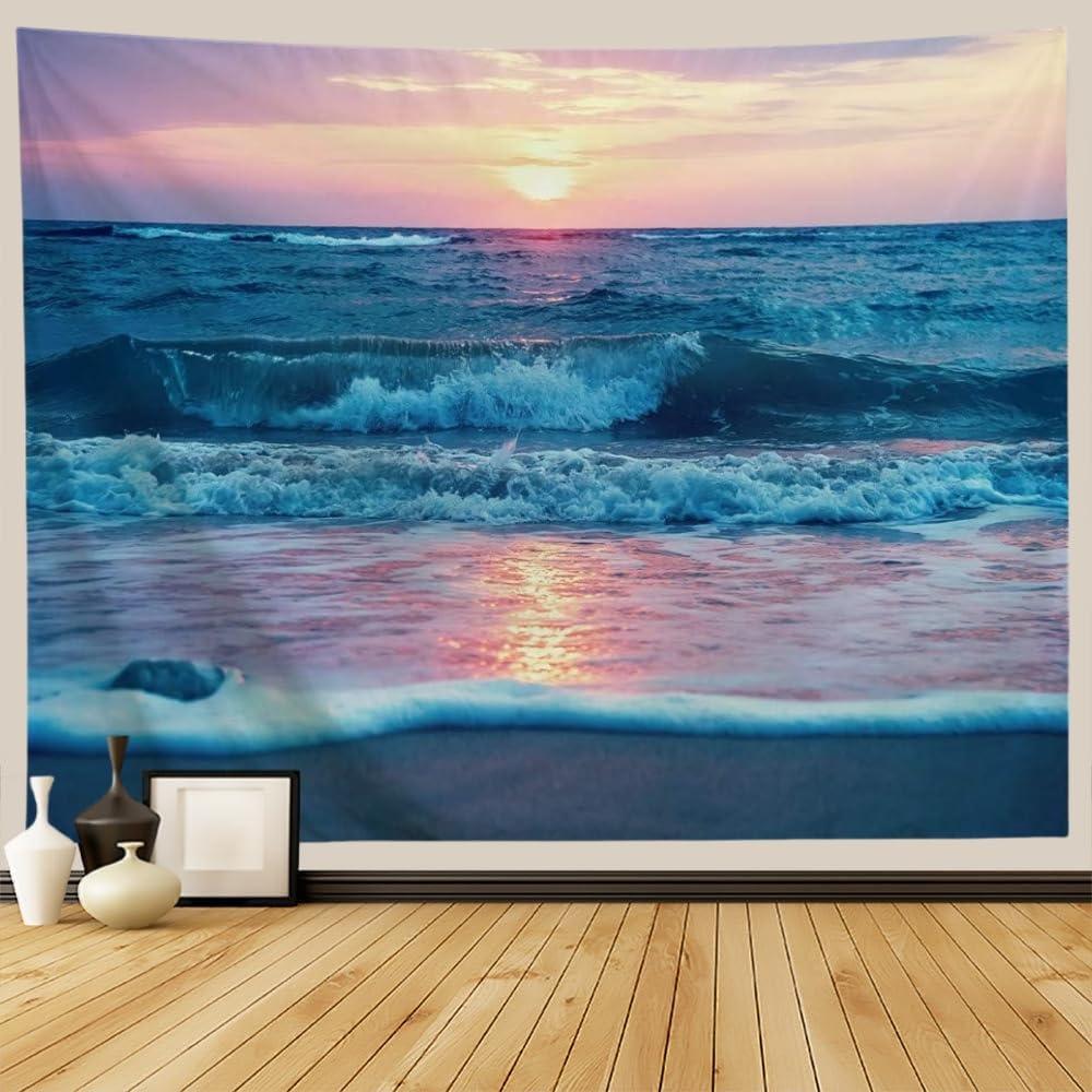 Sunset Ocean Wave Tapestry Wall Hanging, 60x82.7 Inch