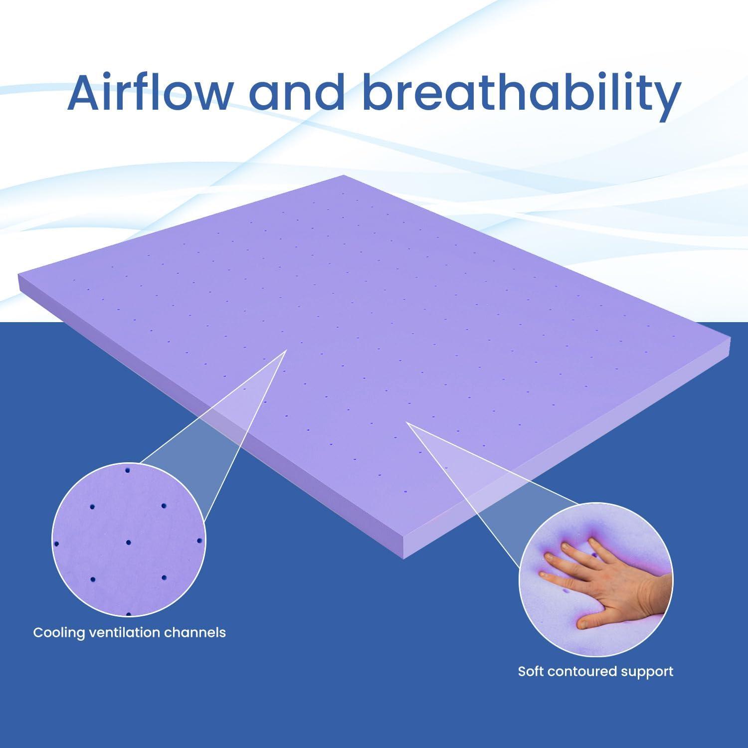 Deco Home 3-Inch Memory Foam Mattress Topper with Lavender Infused Scent