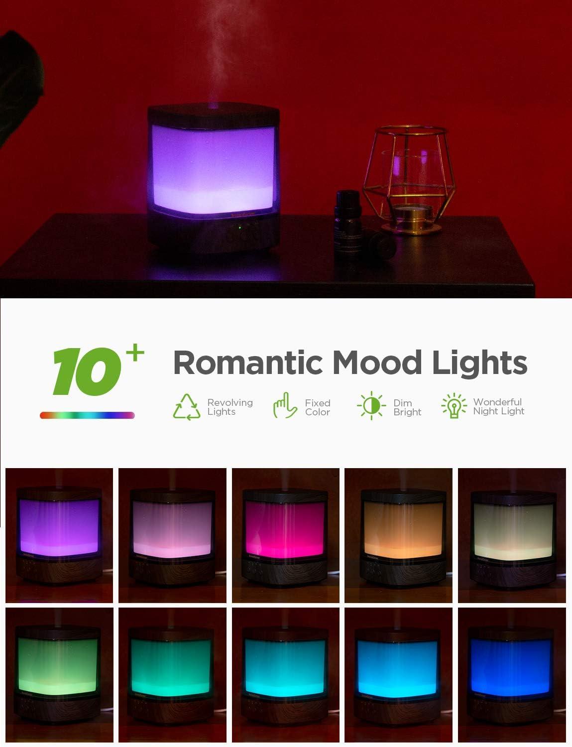 InnoGear Diffusers for Essential Oils, 300ml Oil Diffuser Aromatherapy Diffusers Aroma Ultrasonic Cool Mist Humidifier 4 Timers Color Changing Lights Auto-Off, Dark