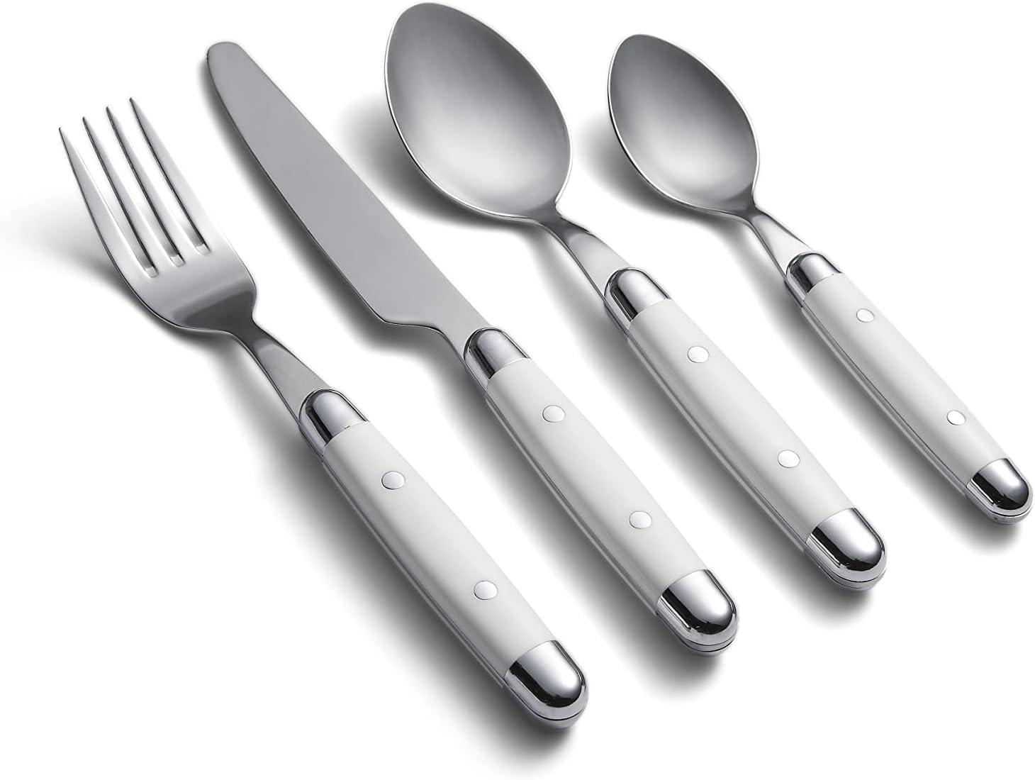 White and Stainless Steel 16-Piece Flatware Set, Service for 4