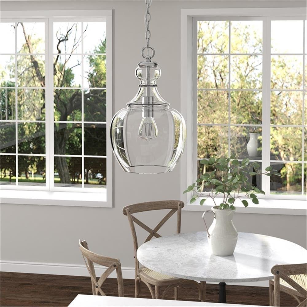 Evelyn&Zoe 11" Brushed Nickel Finish Metal/Glass Pendant