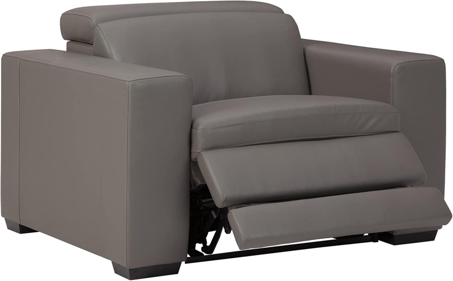 Ashley Furniture Texline Leather Power Recliner with Headrest in Gray