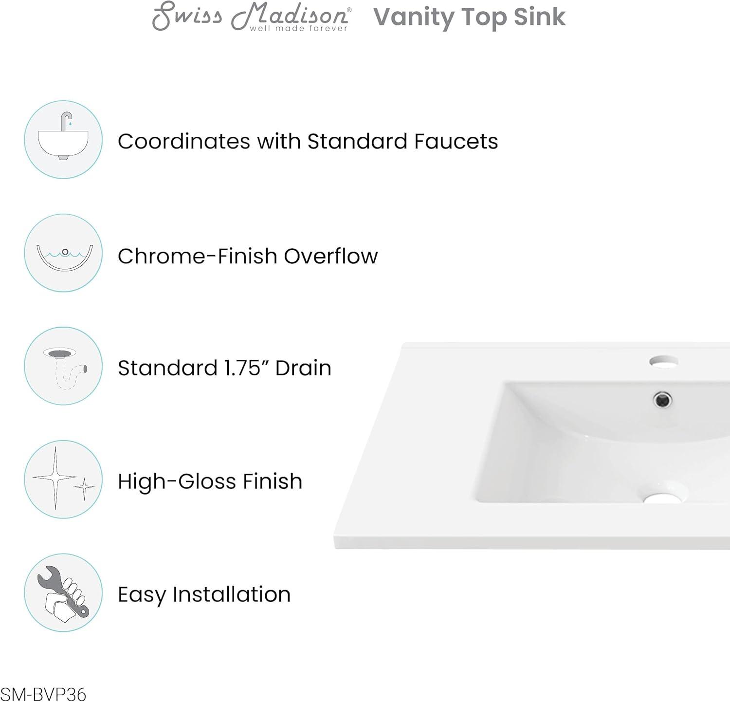 Swiss Madison 36.12" Single Bathroom Vanity Top with Sink