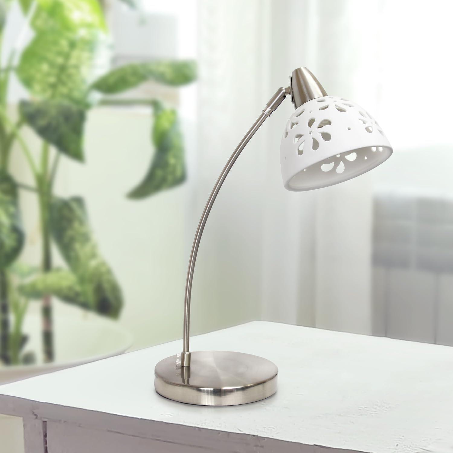 Simple Designs Brushed Nickel Desk Lamp with White Porcelain Flower Shade