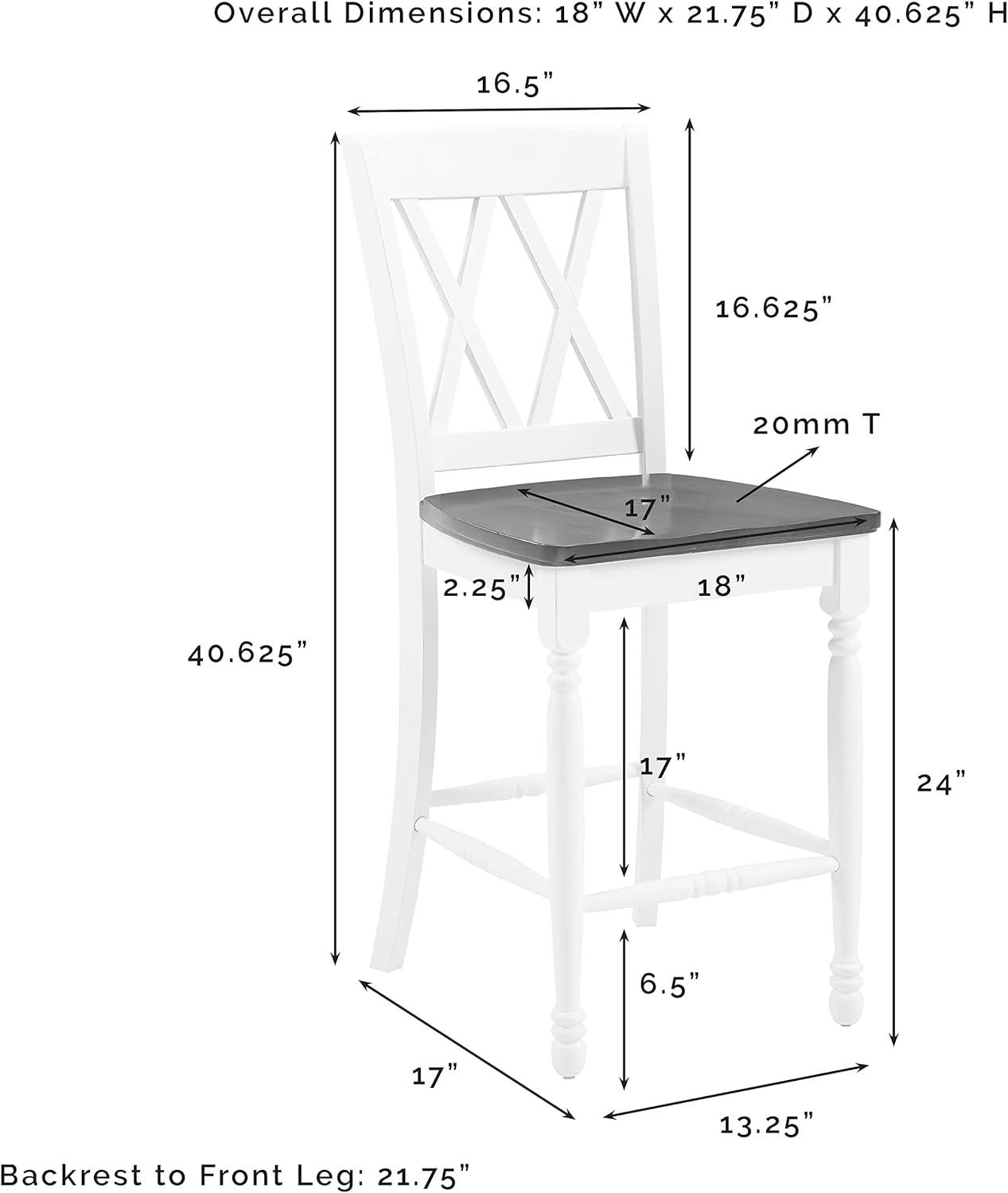 Set of 2 Shelby Counter Height Barstools Distressed White - Crosley: Rubberwood Frame, Non-Upholstered, Traditional Design