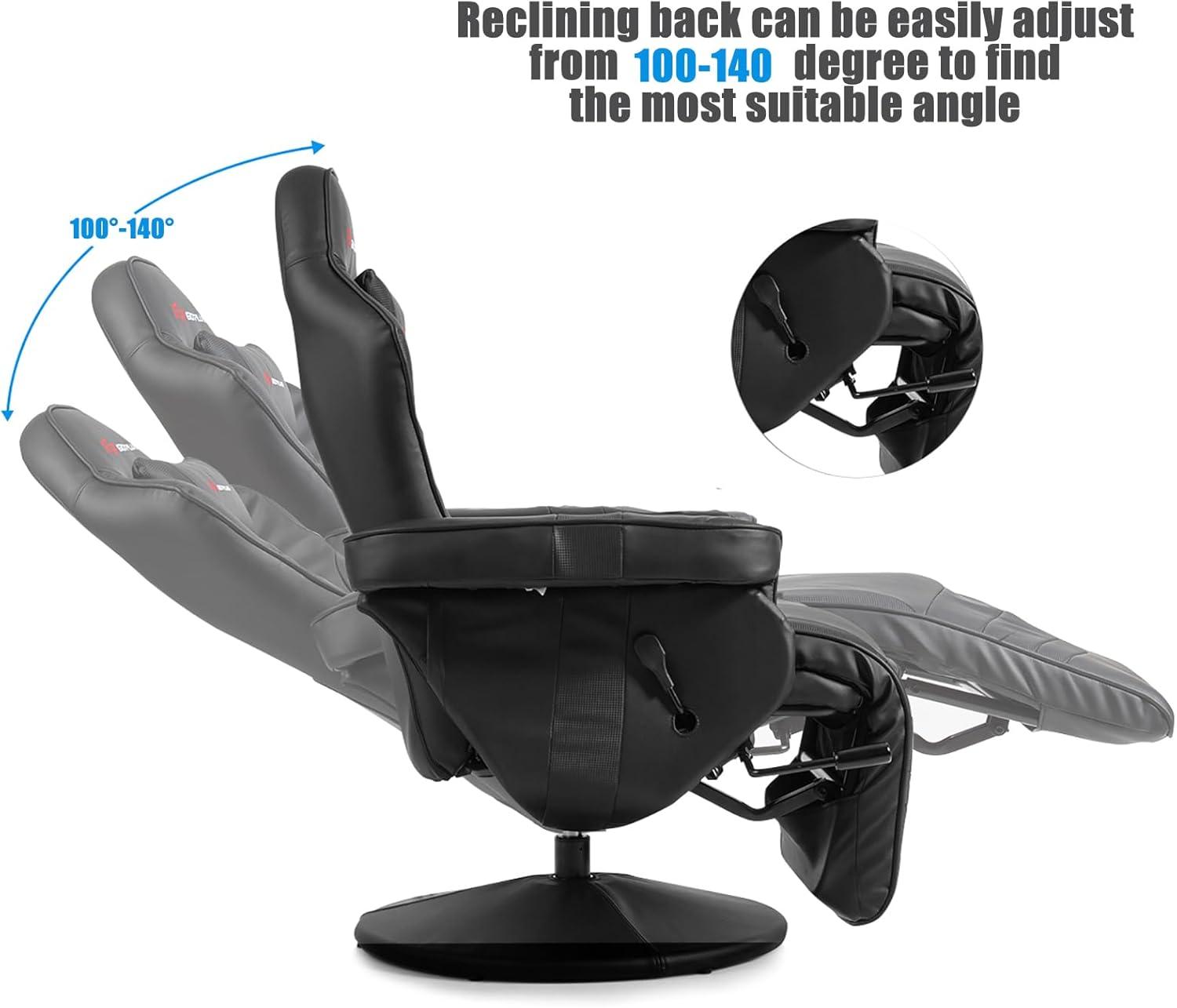 POWERSTONE Gaming Recliner Massage Gaming Chair with Footrest Ergonomic PU Leather Single Sofa with Cup Holder Headrest and Side Pouch, Adjustable Living Room Chair Seating, Black