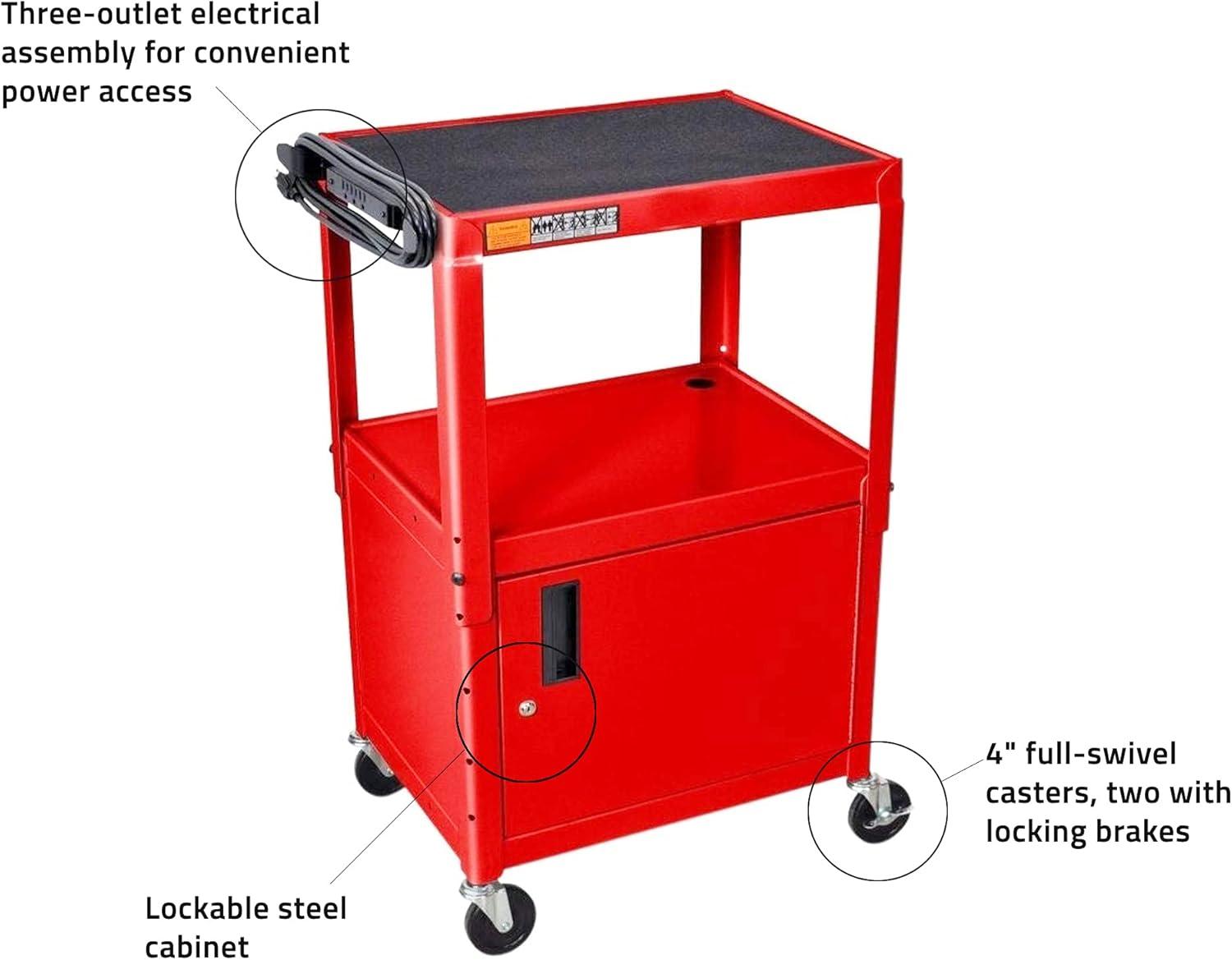 Multipurpose Height Adjustable Steel Av Utility Cabinet Cart - Red