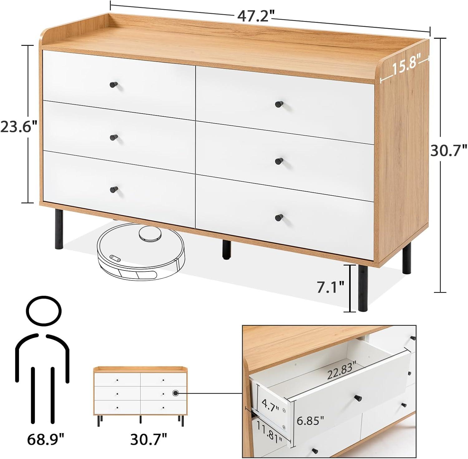 REHOOPEX White Dresser for Bedroom, 6 Drawer Dresser, Modern  Chest of Drawers for Nursery, Living Room