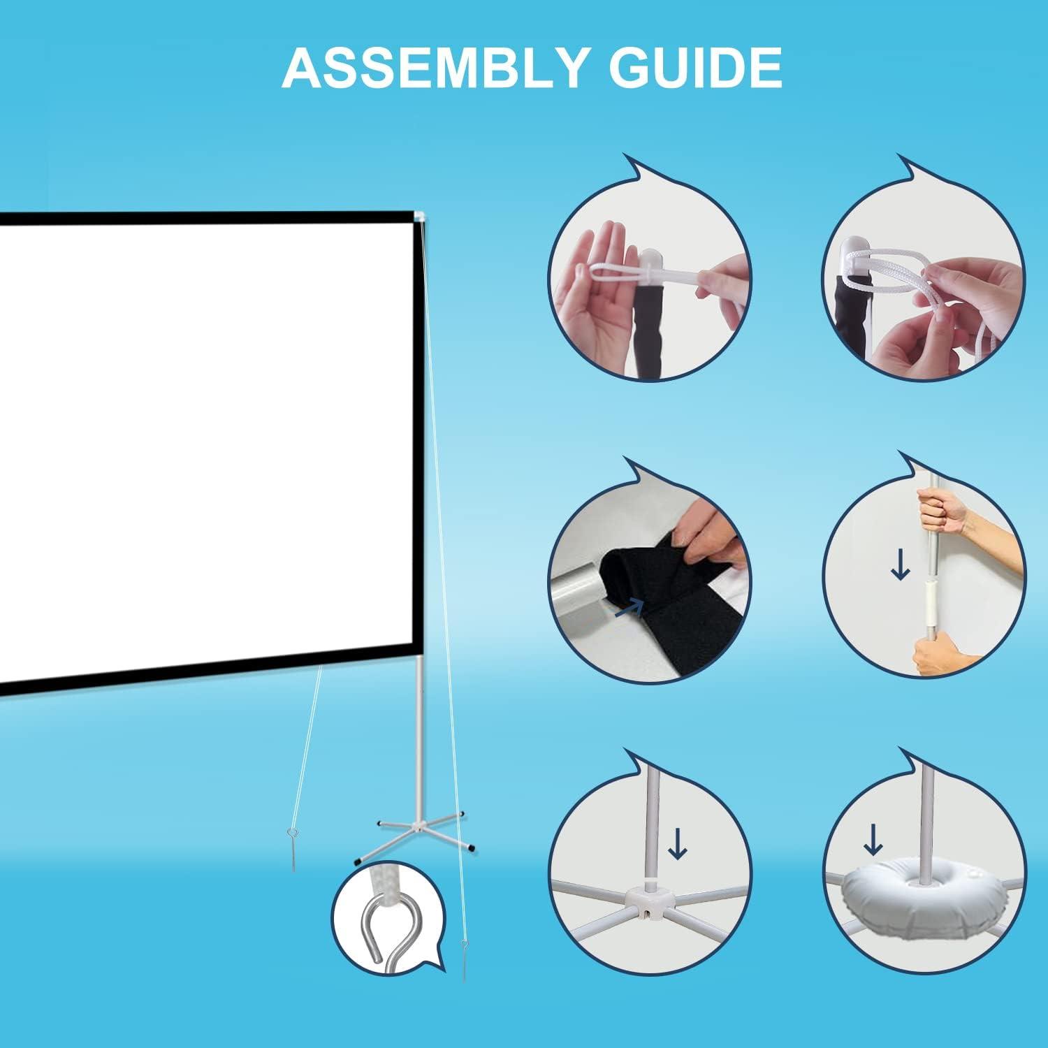Outdoor Projector Screen Home 100 inch: Portable Anti-Crease Indoor Double-Sided Movie Screen 16:9 HD 4K