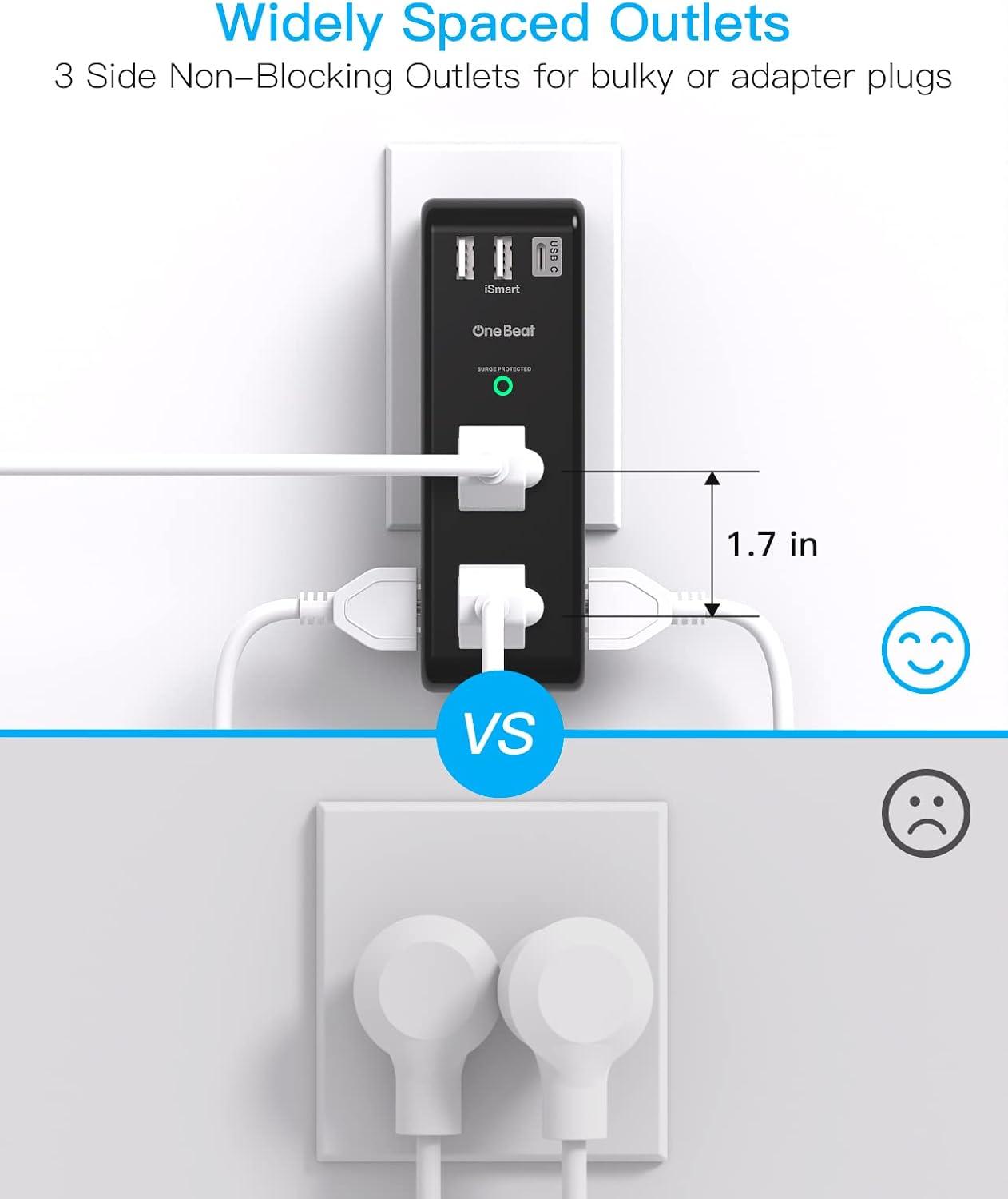 White 10-Piece USB Outlet Extender with Rotating Plug