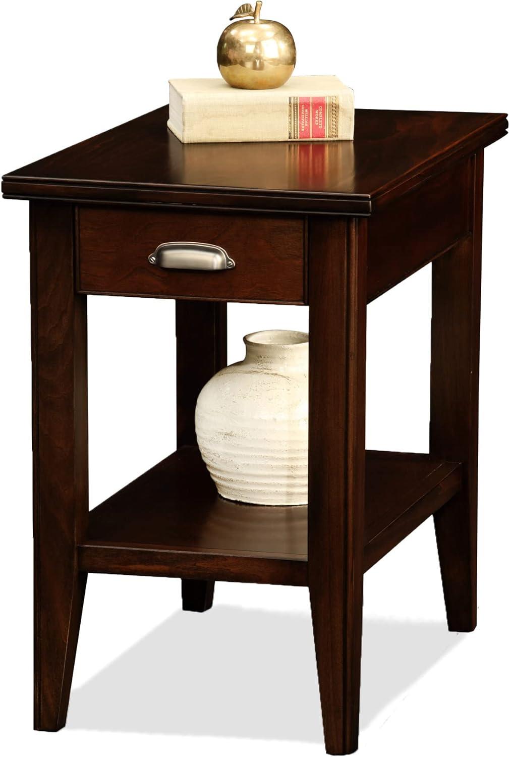 Laurent Drawer Chairside Table Chocolate Cherry Finish - Leick Home: Solid Wood, Beaded Edge, Ball Bearing Glides