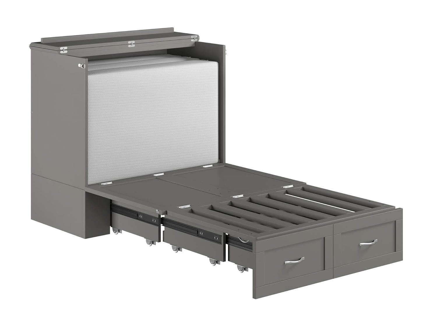 AFI Hamilton Twin XL Solid Wood Murphy Bed Chest with Built-In Charger in Gray