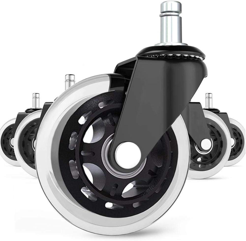 Heavy Duty Black and Silver 3" Rubber Office Chair Caster Wheels Set