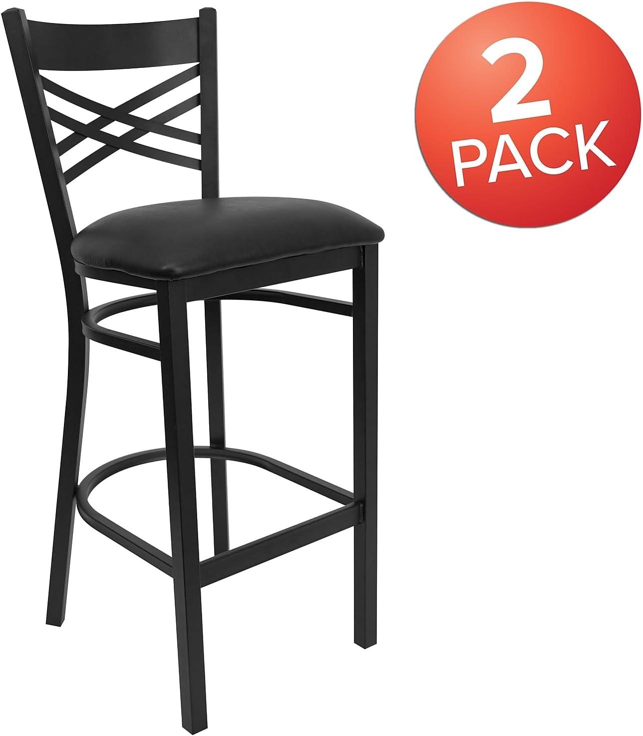 Flash Furniture HERCULES Series Black ''X'' Back Metal Restaurant Barstool - Black Vinyl Seat