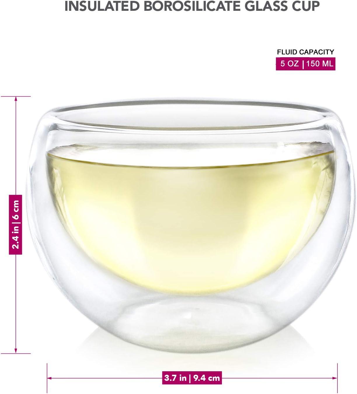 Teabloom Double Walled Cups (5 oz / 150 ml) – Set of 2 Insulated Glass Cups for Tea, Coffee, Espresso, and More – Classica Teacups Collection