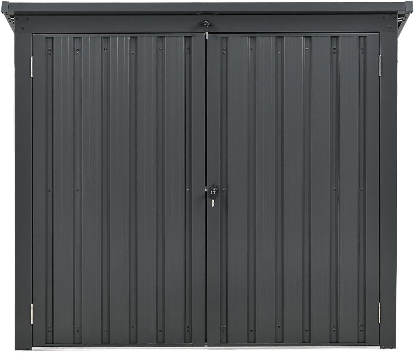 Hanover Trash and Recyclables Storage Shed | Pent Roof | Galvanized Steel | 2-Point Locking System | Stores 2 Trash Cans | 3.3-Ft. x 5.2-Ft. x 4.4-Ft. | Dark Gray | HANBINSHD-GRY