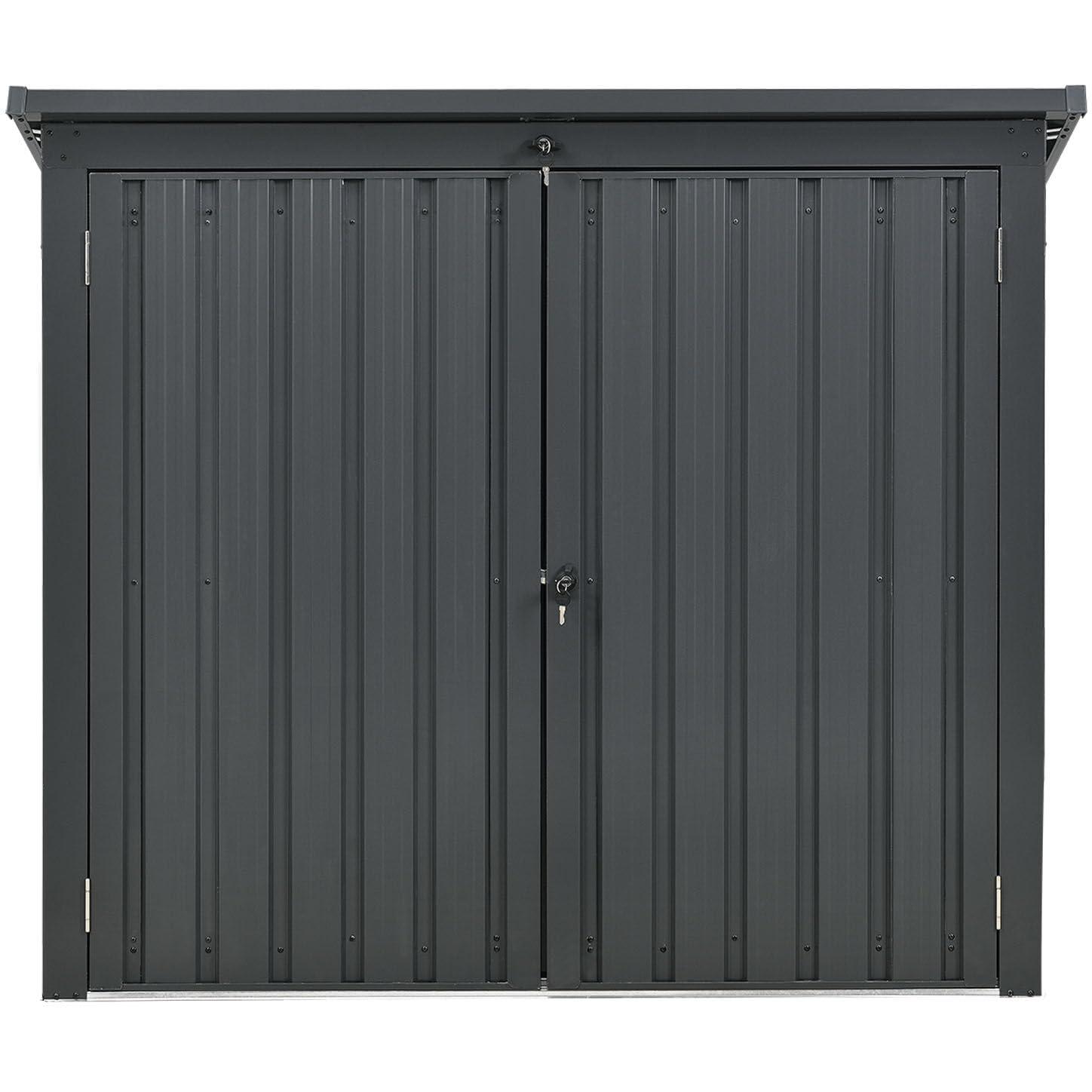 Hanover Trash and Recyclables Storage Shed | Pent Roof | Galvanized Steel | 2-Point Locking System | Stores 2 Trash Cans | 3.3-Ft. x 5.2-Ft. x 4.4-Ft. | Dark Gray | HANBINSHD-GRY