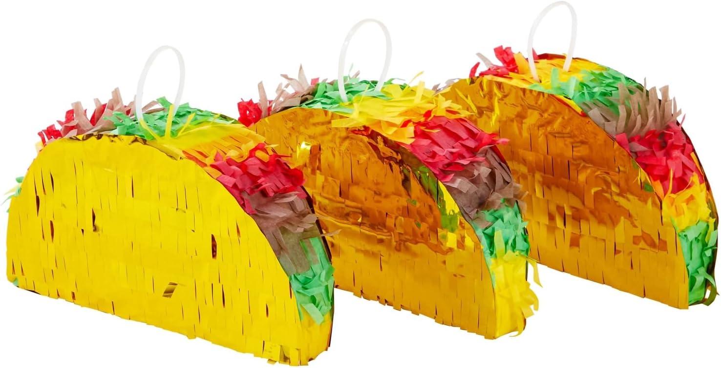 Blue Panda 3-Pack Mini Taco Tuesday Party Decorations Piñatas, Mexican Party Decorations, 6 x 2 x 3.5 In