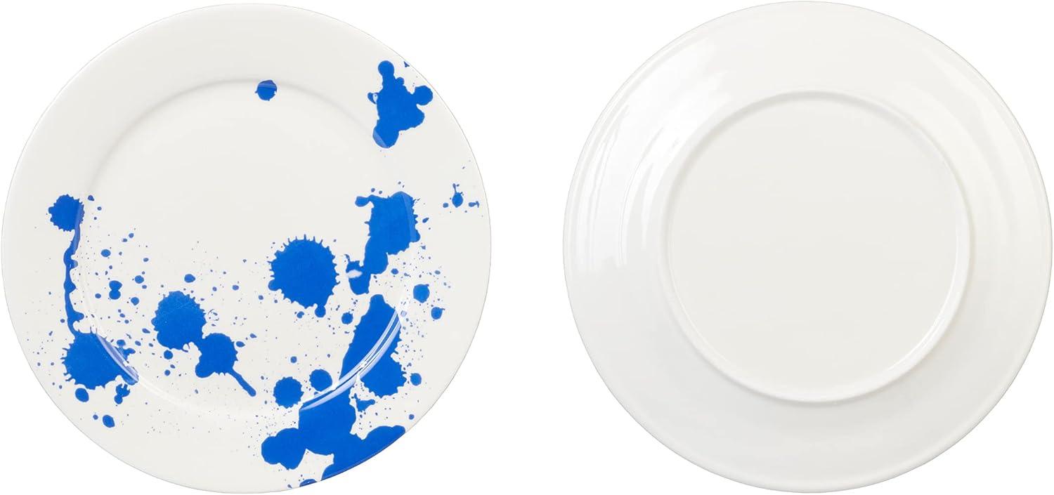 Servappetit Set of 4, 11" Dinner Plates, White With Splash of Blue, Oven, Microwave & Dishwasher Safe