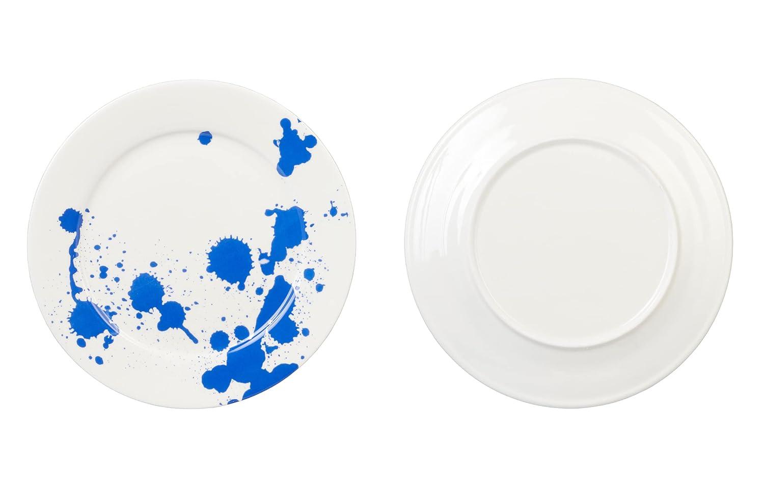 Servappetit Set of 4, 11" Dinner Plates, White With Splash of Blue, Oven, Microwave & Dishwasher Safe