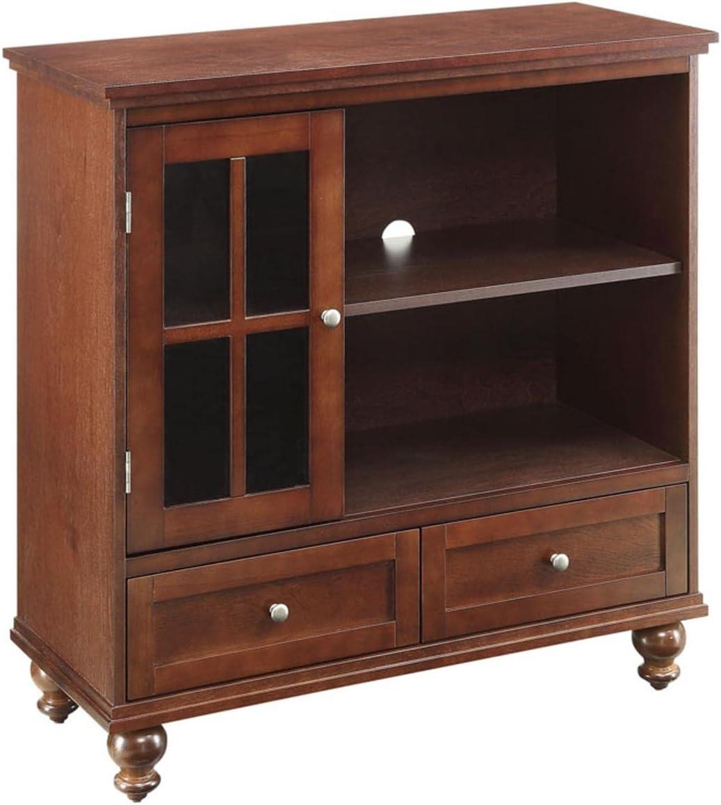 Espresso Highboy TV Stand with Glass Cabinet and Drawers