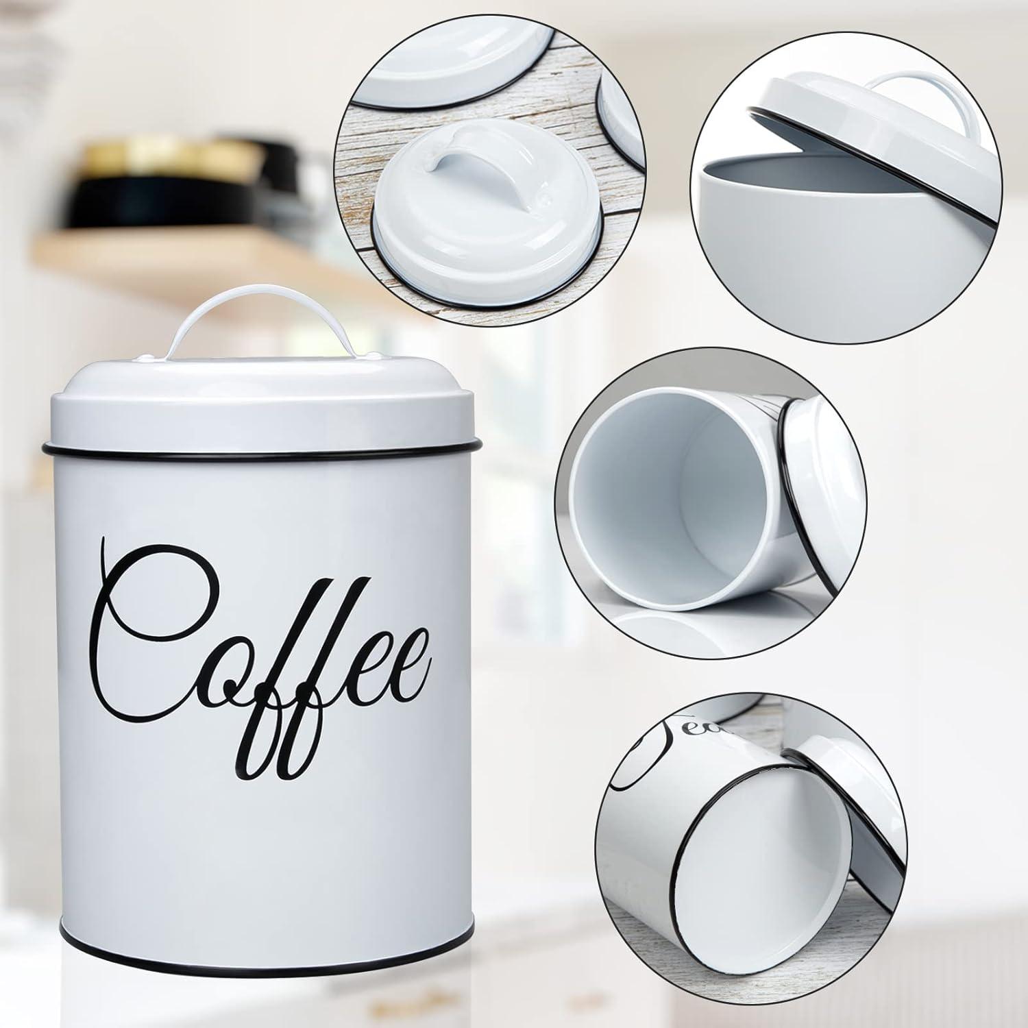 White Stainless Steel Stackable Coffee Tea Sugar Canisters Set