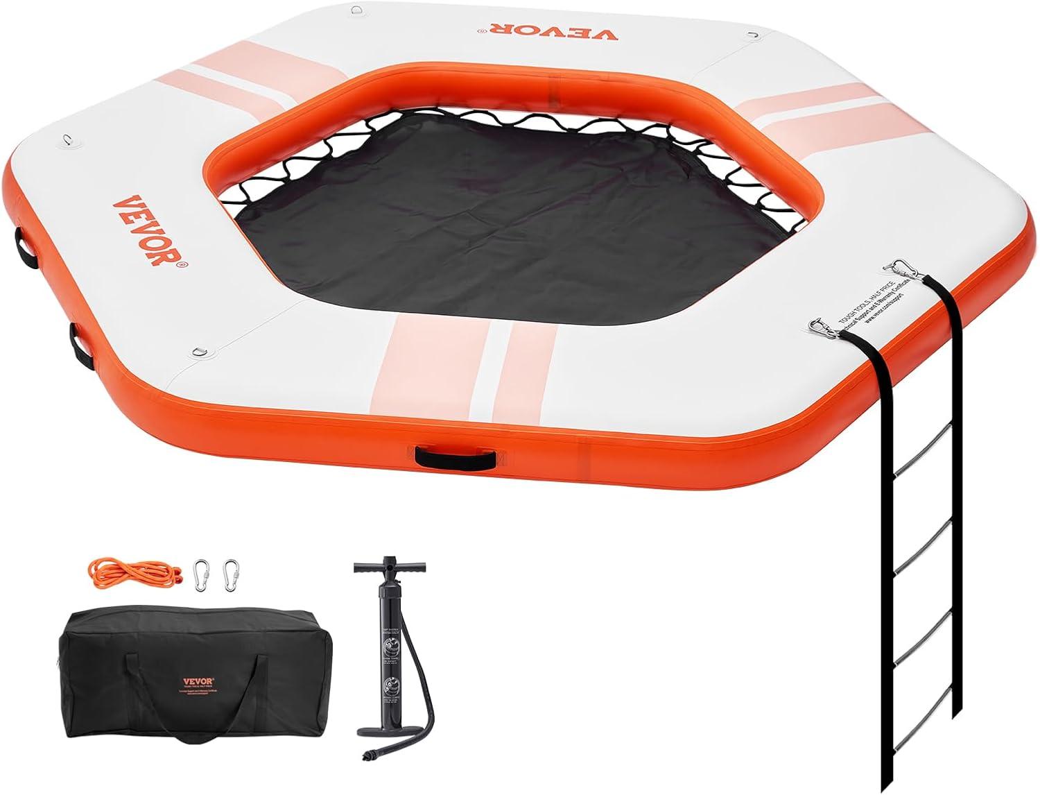 Stellweilan Tessberg 8.5FT Inflatable Dock Platform with 5FT Trampoline Mesh Pool with Portable Bag & Detachable Ladder