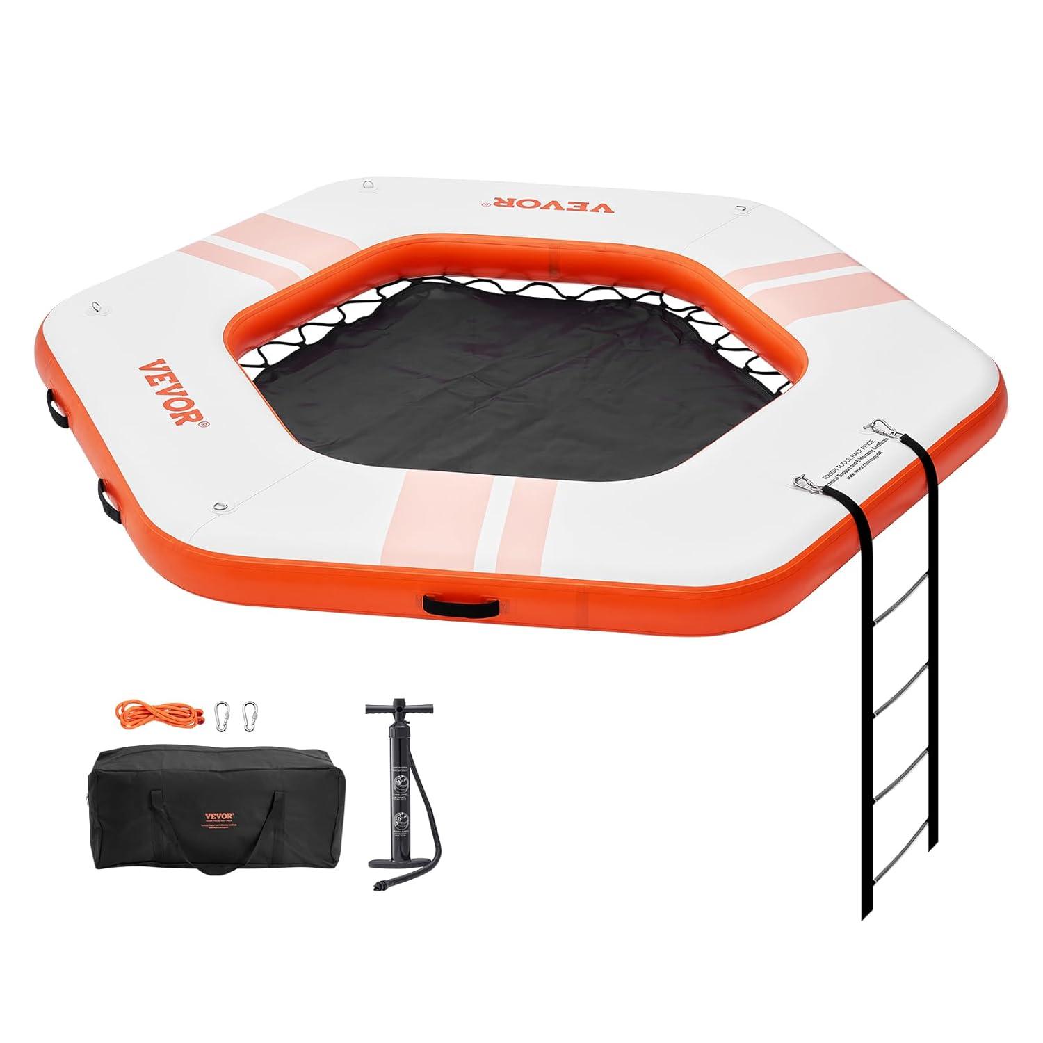 Stellweilan Tessberg 8.5FT Inflatable Dock Platform with 5FT Trampoline Mesh Pool with Portable Bag & Detachable Ladder