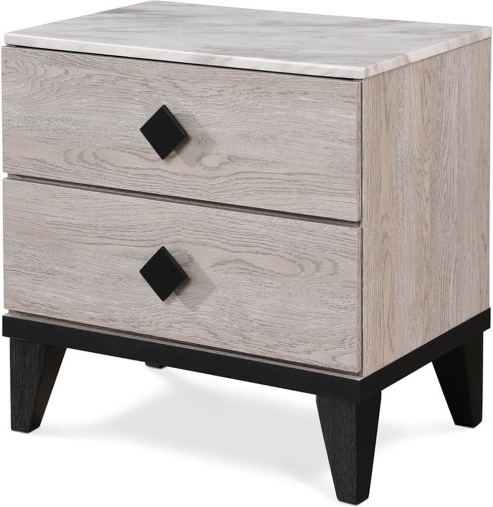 Micah Beige 2-Drawer Nightstand with Marble Print Top