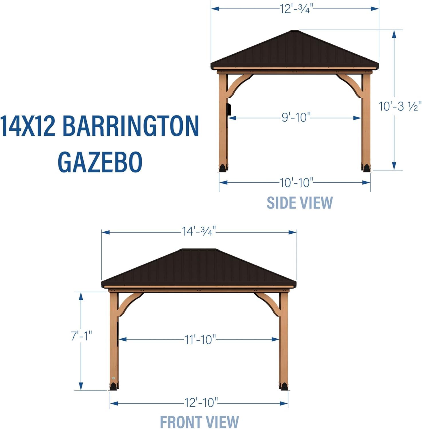 Backyard Discovery Backyard Discovery Barrington 14' x 12' Cedar Wood Outdoor Patio Gazebo with Hardtop Galvanized Steel Hip Roof and PowerPort