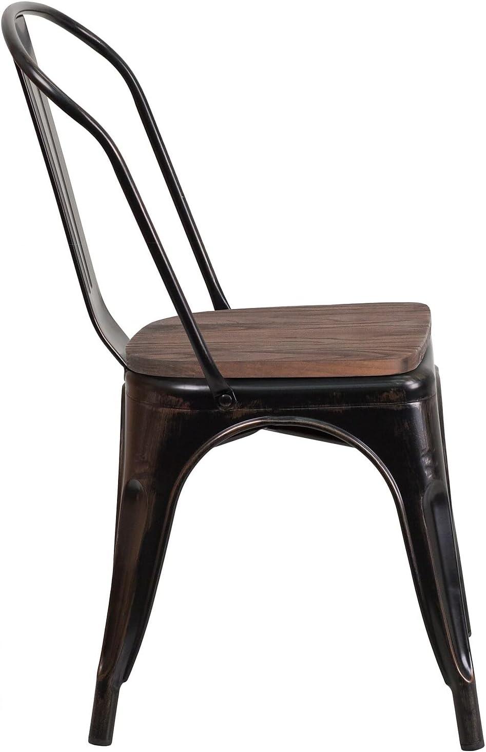 Flash Furniture Black-Antique Gold Metal Stackable Chair with Wood Seat