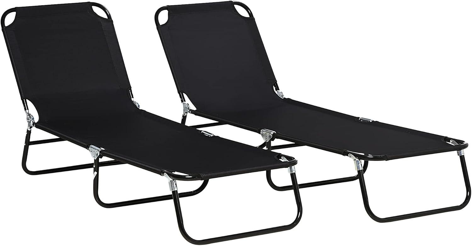 Outsunny Patio Chaise Lounge Chair, Layout Sun Tanning, Folding Sunbathing Beach Chair for Adults, Reclining Lay Down Lounger for Pool, Black