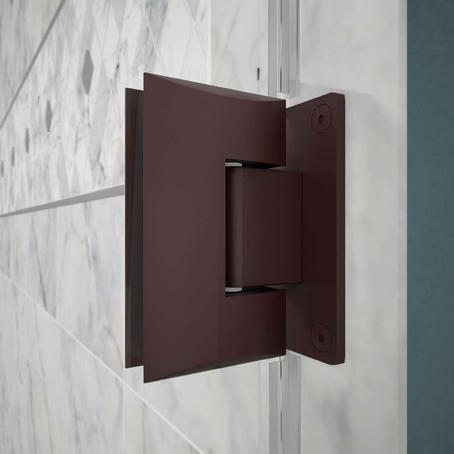 Unidoor Frameless Hinged Shower Door with Clear Glass and Black Hardware