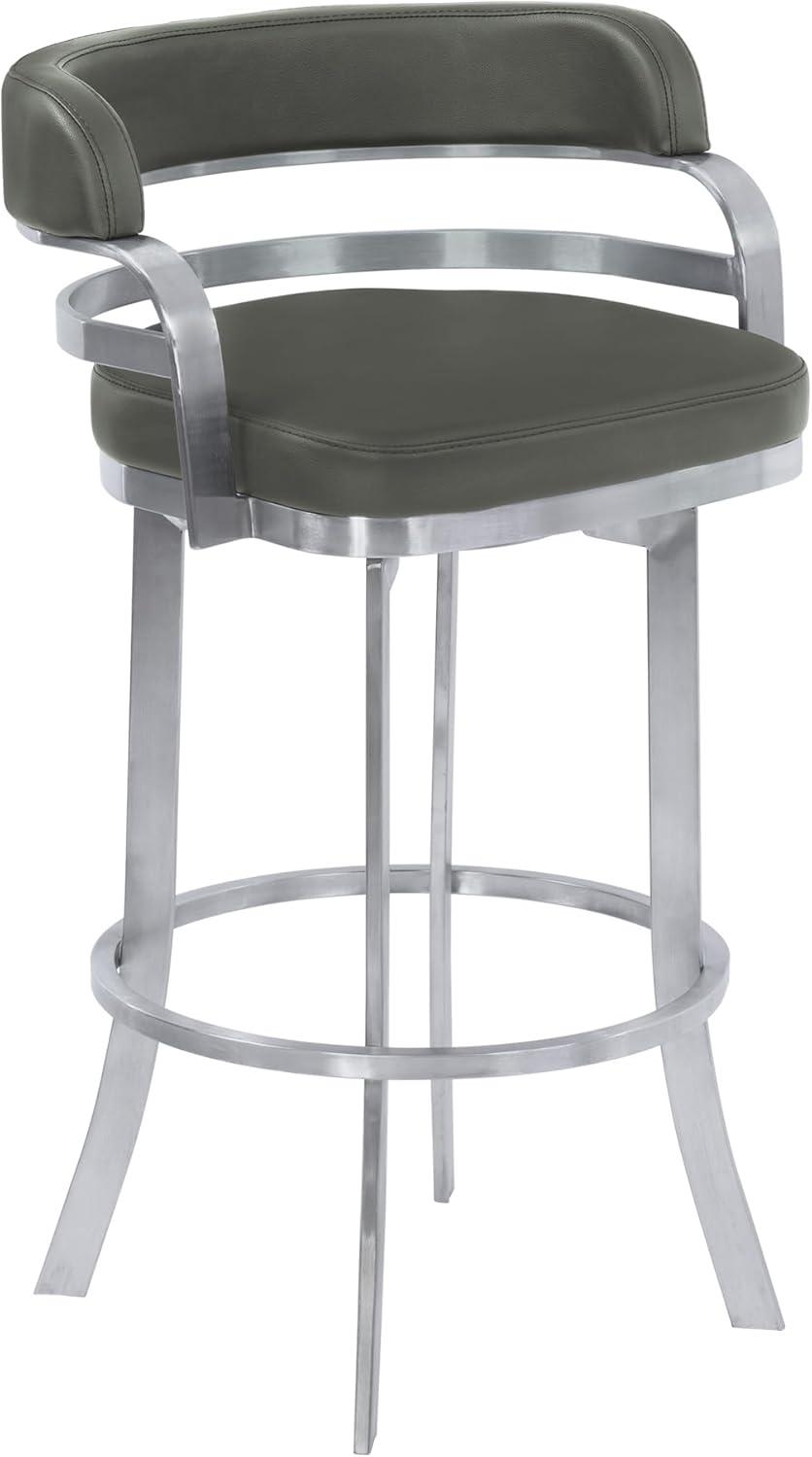 Gray Faux Leather and Metal Swivel Bar Stool