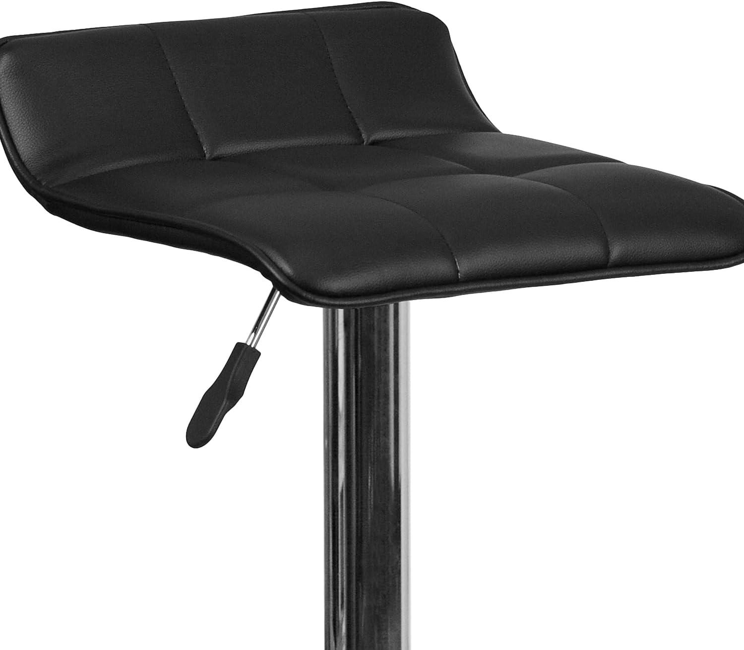 Flash Furniture Contemporary Black Vinyl Adjustable Height Barstool with Quilted Wave Seat and Chrome Base