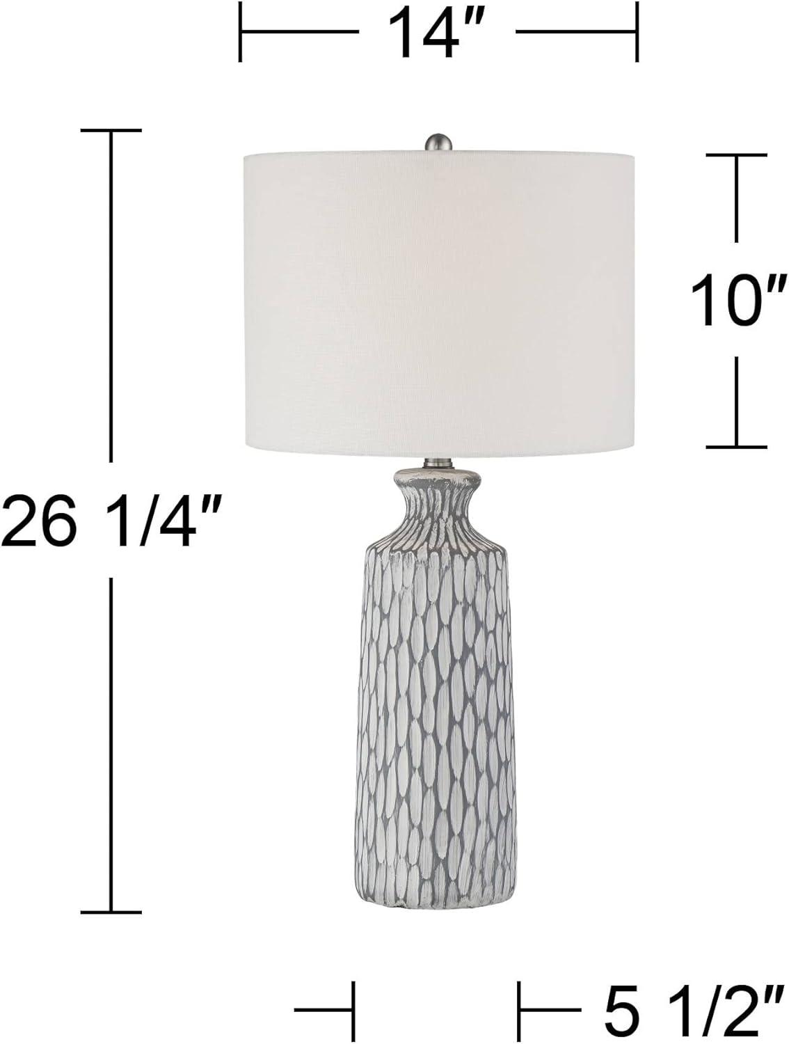 360 Lighting Patrick Modern Coastal Table Lamp 26 1/4" High Gray White Wash Geometric Ceramic Drum Fabric Shade for Bedroom Living Room Bedside Office