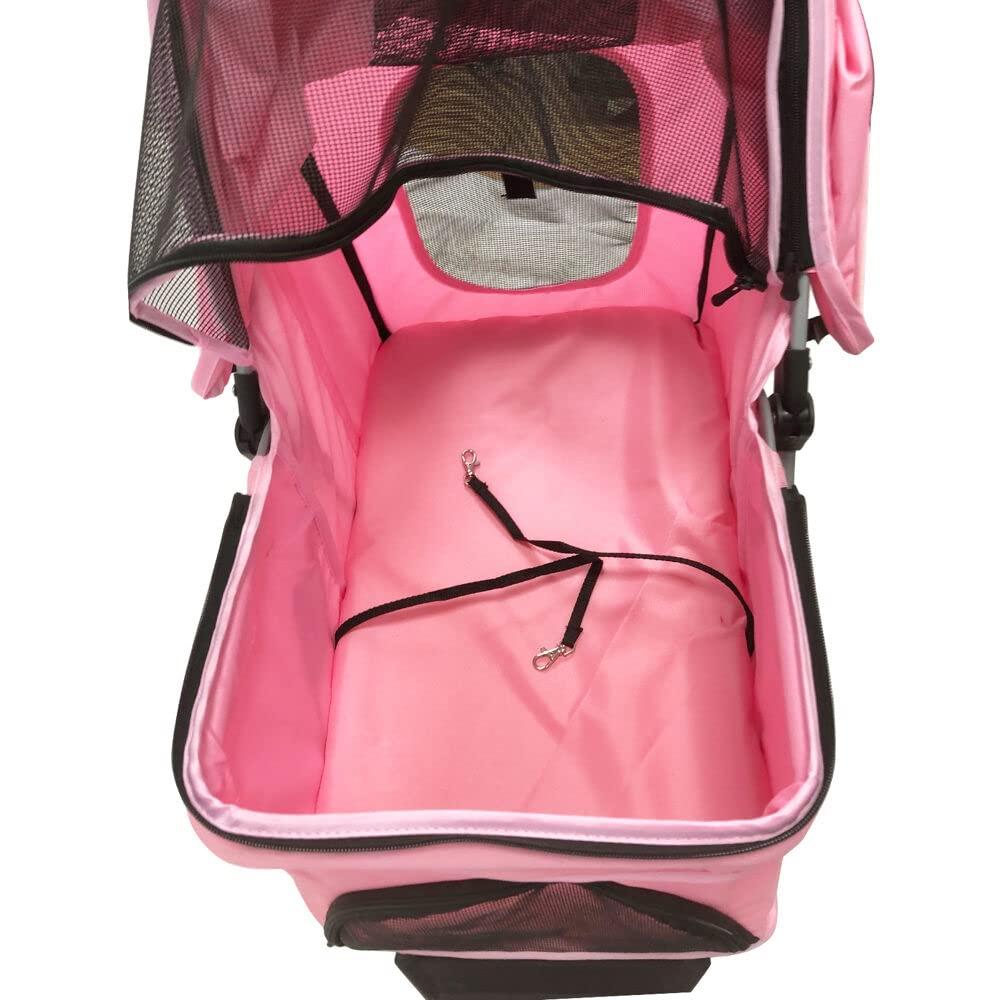 Pink 3-Wheel Jogging Pet Stroller with Storage Basket