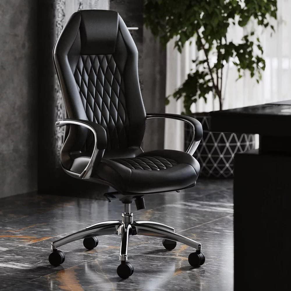 Sterling Black Leather Executive Swivel Chair with Metal Base