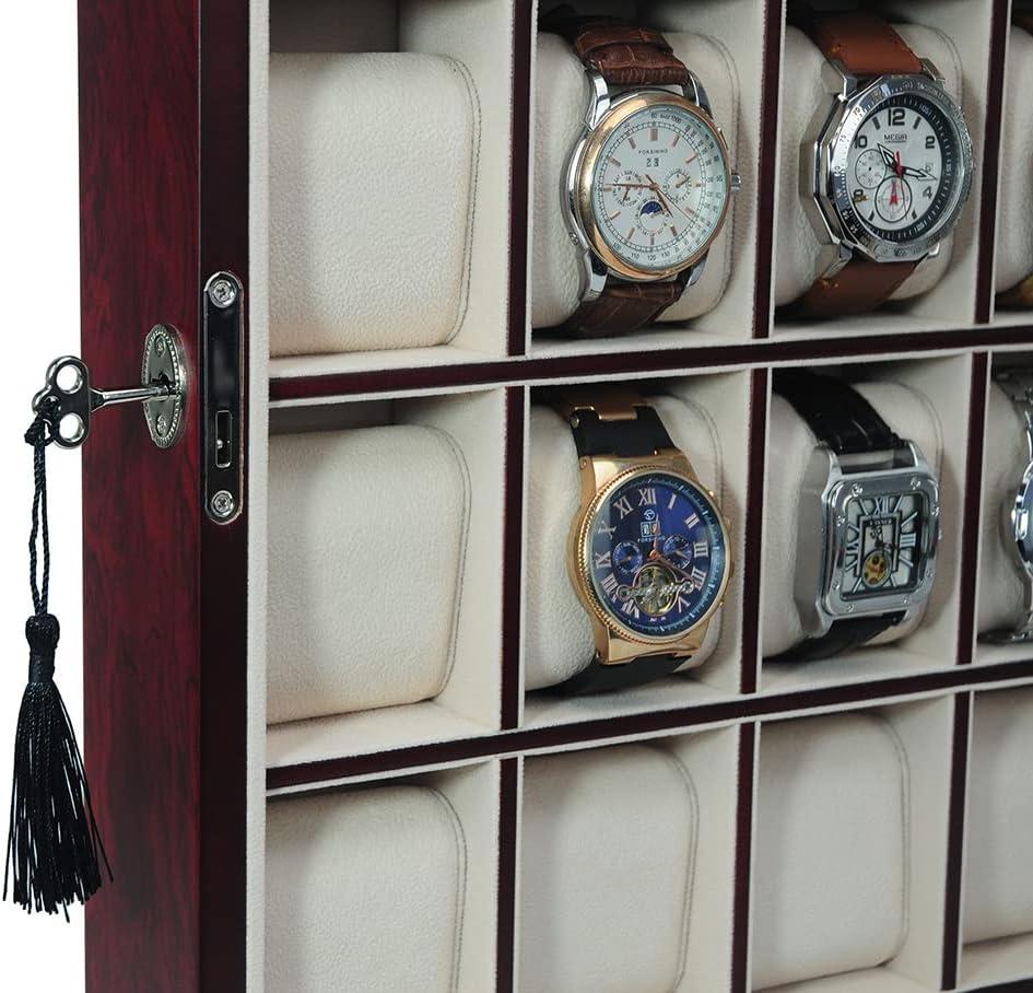 Cherry Wood 30-Slot Wall Mounted Watch Display Case