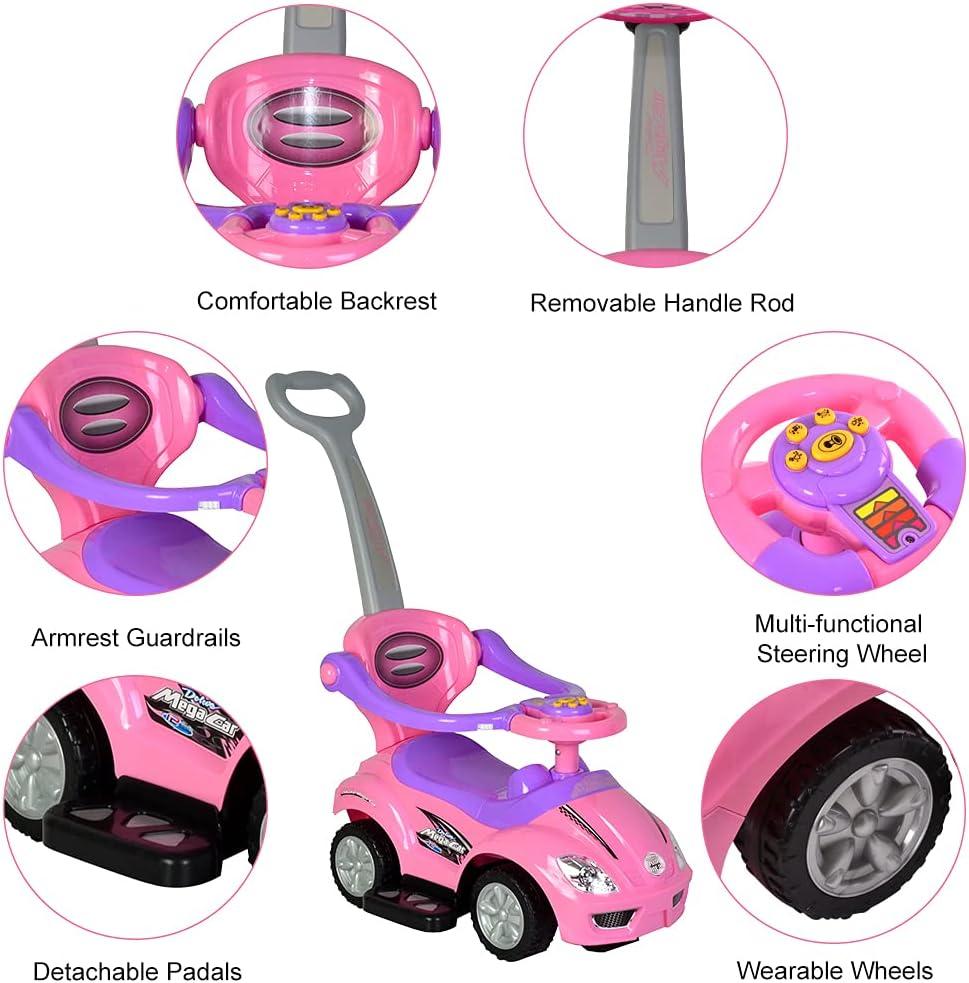 Pink and Purple 3-in-1 Ride-On Push Car for Toddlers