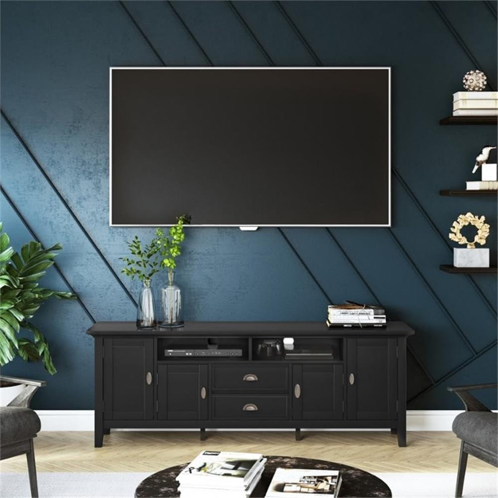 Simpli Home Redmond 72"W Solid Wood TV Stand for TVs up to 80" with Storage Cabinets