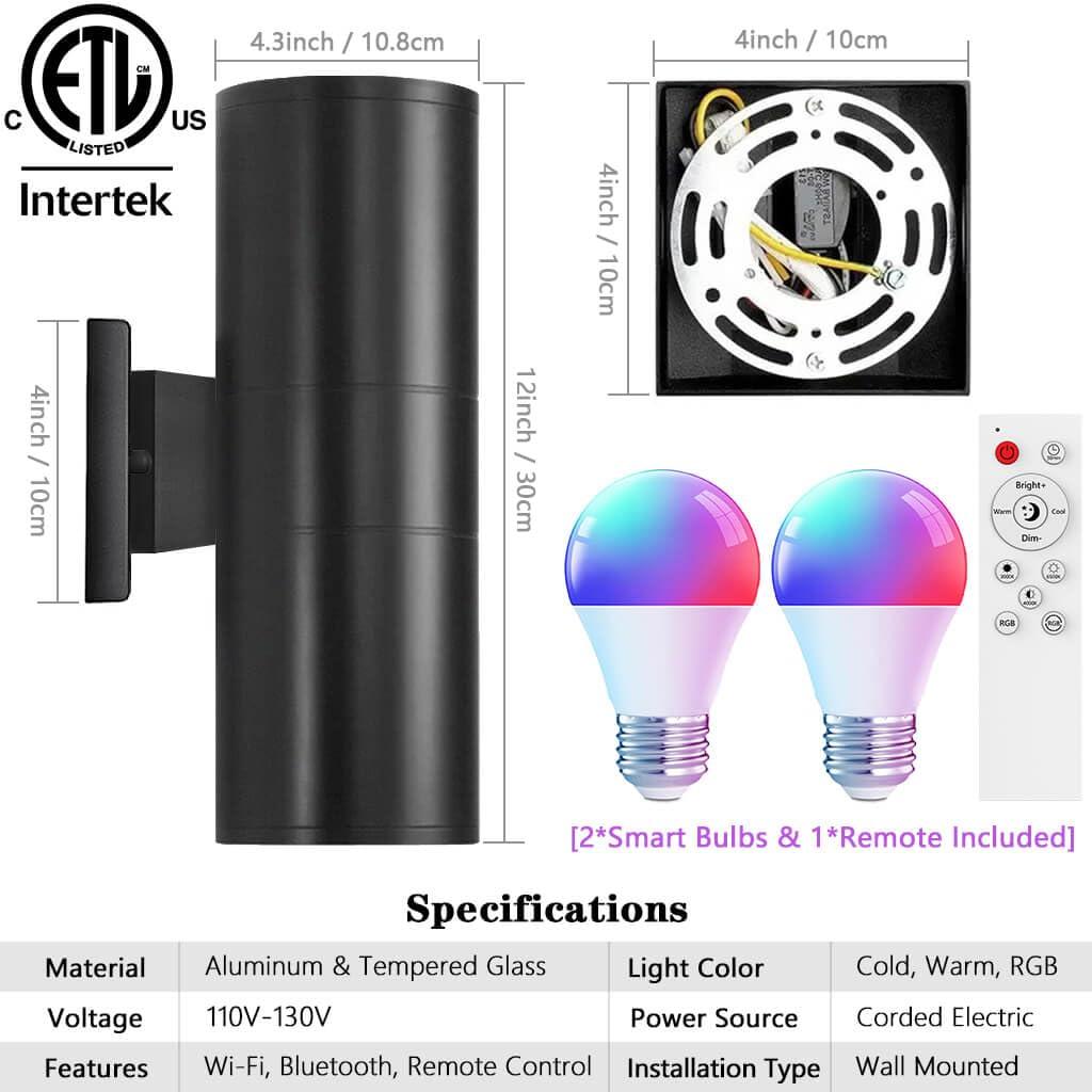 Modern RGB Outdoor Light, 2700K-6500K Ambience Outdoor Wall Sconce Color Changing, Wifi App Control Up Down Lights, Smart Exterior Wall Light For House Porch, Works With Alexa Google Assistant