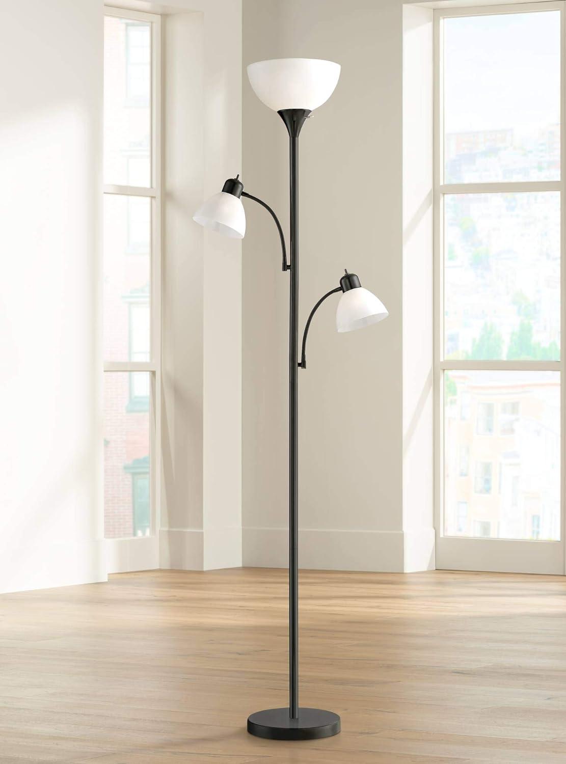 Alexa-Enabled Modern Black Torchiere Floor Lamp with Adjustable Multi-Head