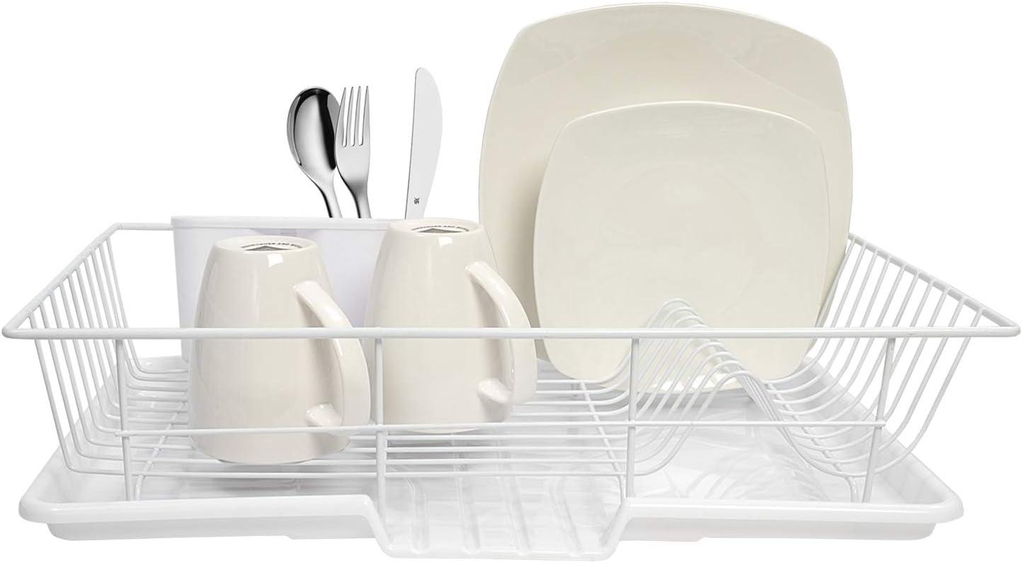 Sweet Home Collection 3-Piece Kitchen Sink Dish Drainer Set - White