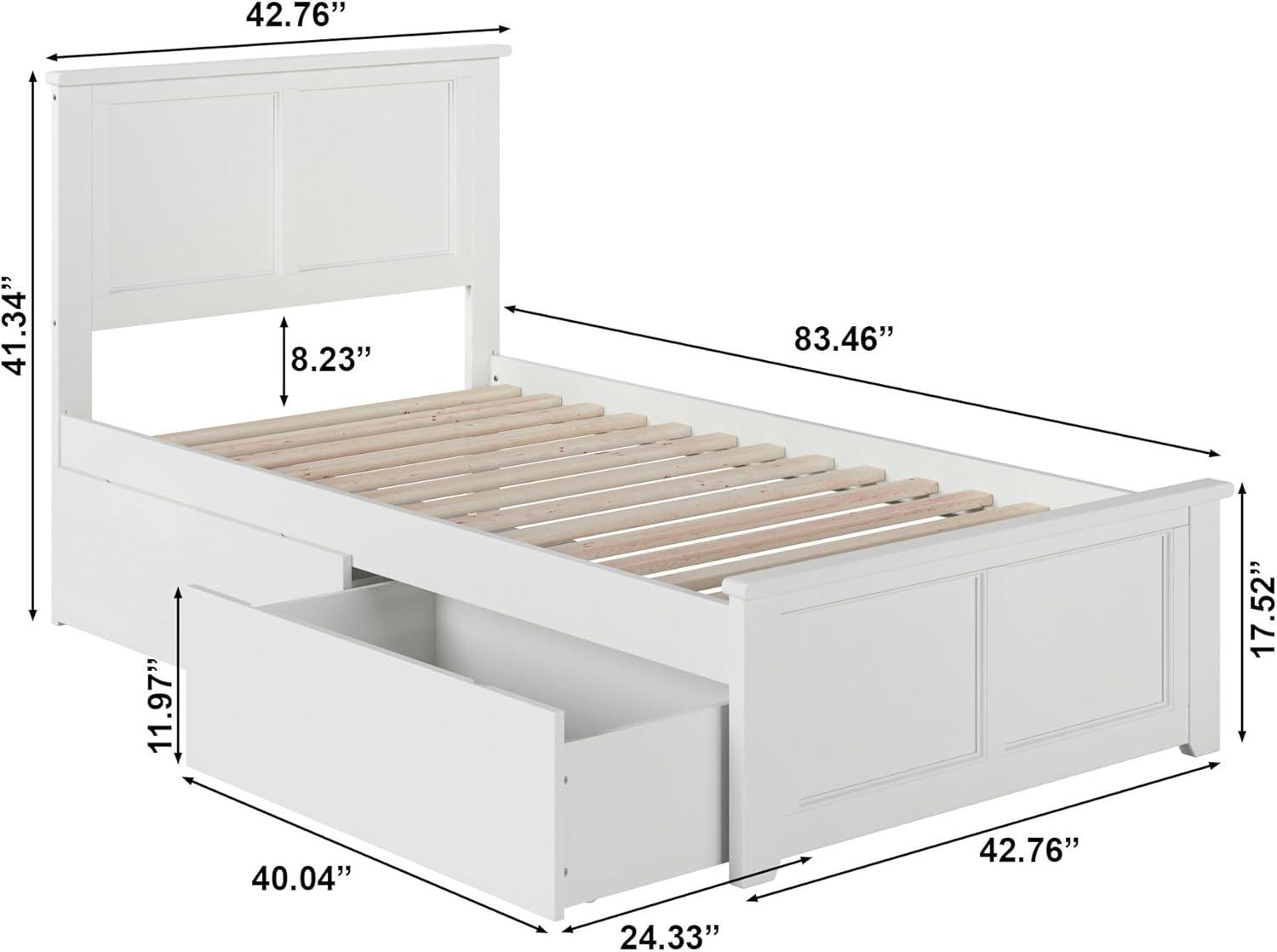 Madison Twin XL Platform Bed with Matching Foot Board with 2 Urban Bed Drawers in White