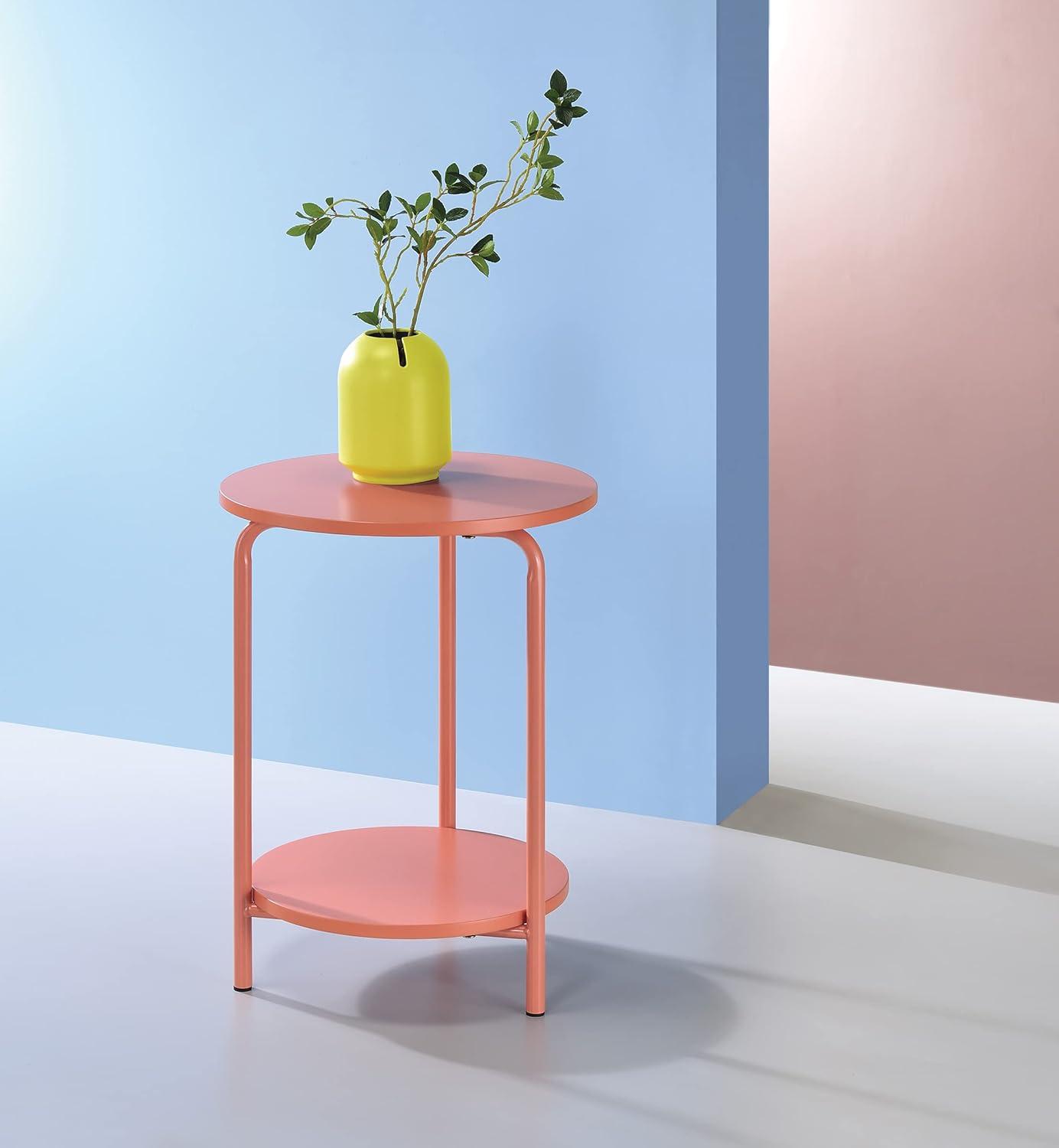 OSP Home Furnishings Elgin Metal Accent Table in Coral Pink