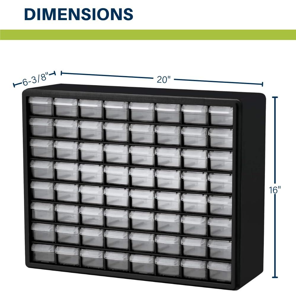 Akro-Mils 64 Drawer Plastic Cabinet Storage Organizer with Drawers for Hardware, Small Parts, Craft Supplies, Black