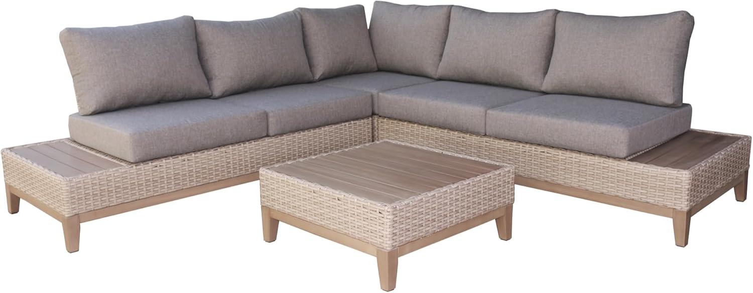 Eucalyptus and Beige Wicker 6-Person Sectional Patio Set