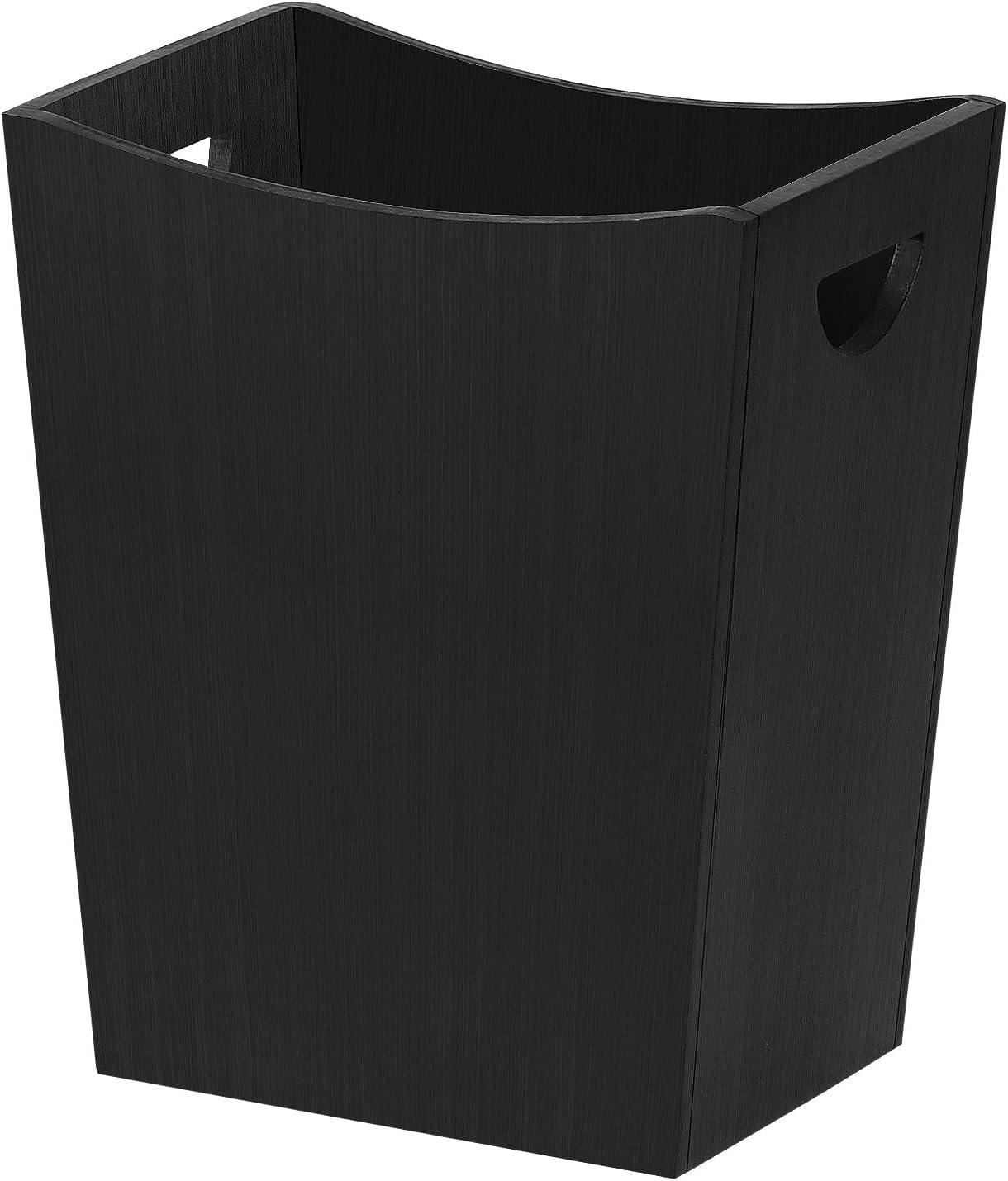 Small Black Wood Farmhouse Wastebasket with Handles